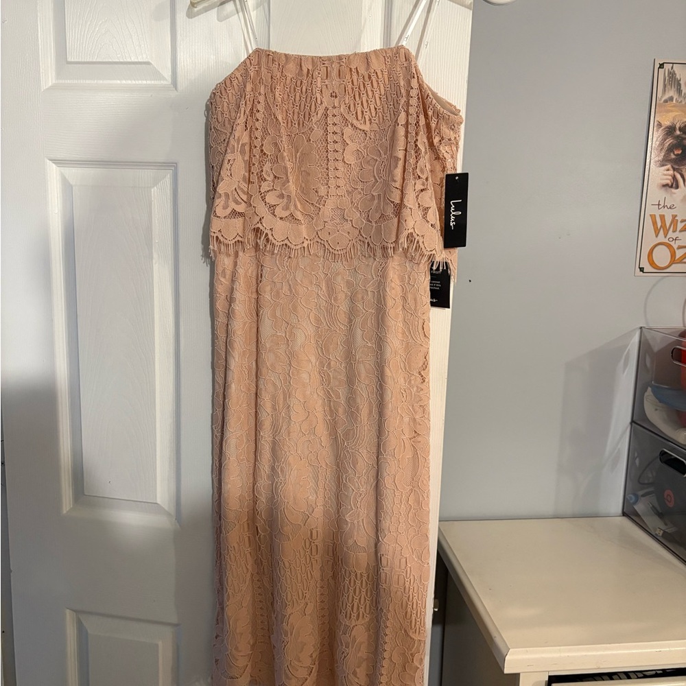 Lulu's Blush Lace Overlay Midi Dress